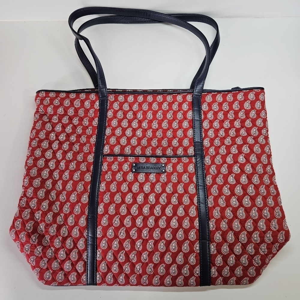 Vera Bradley Petite Red Bandana Paisley Blue Trim Large Tote